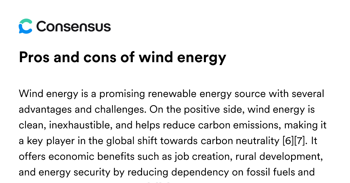 Pros And Cons Of Wind Energy - Consensus Academic Search Engine