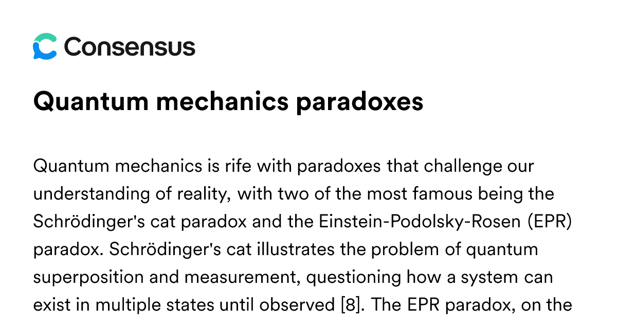 Quantum Mechanics Paradoxes - Consensus Academic Search Engine