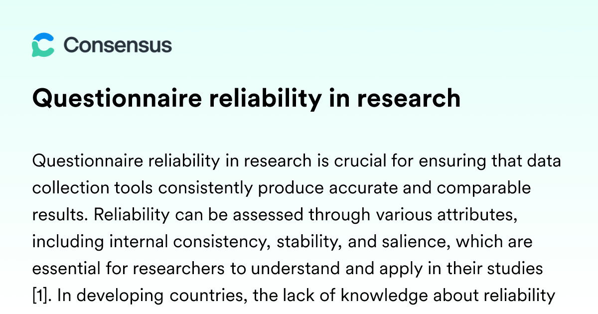 Questionnaire Reliability In Research - Consensus Academic Search Engine