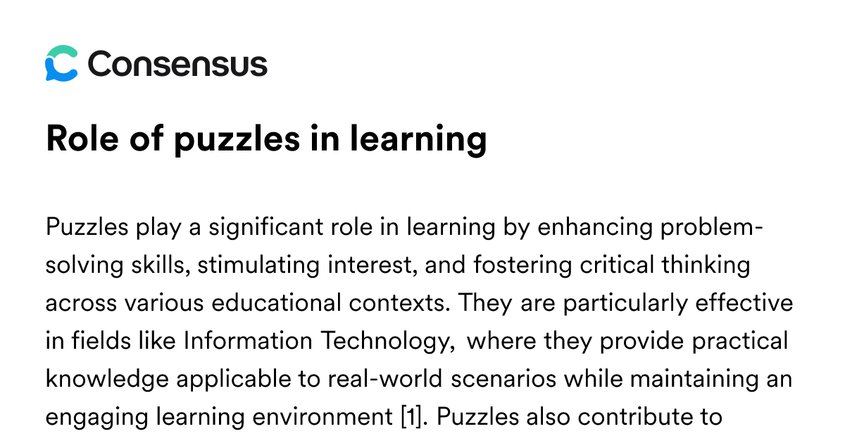Role Of Puzzles In Learning - Consensus Academic Search Engine