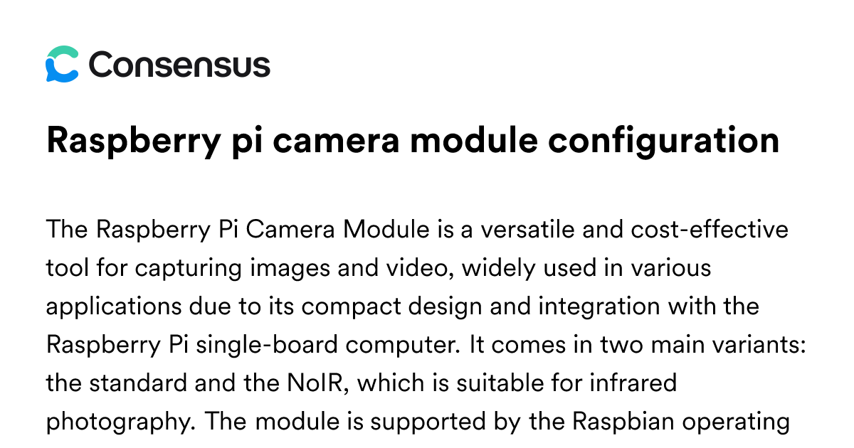 Raspberry Pi Camera Module Configuration - Consensus Academic Search Engine