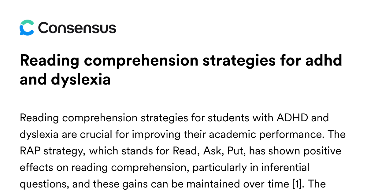 Reading Comprehension Strategies For Adhd And Dyslexia - Consensus ...