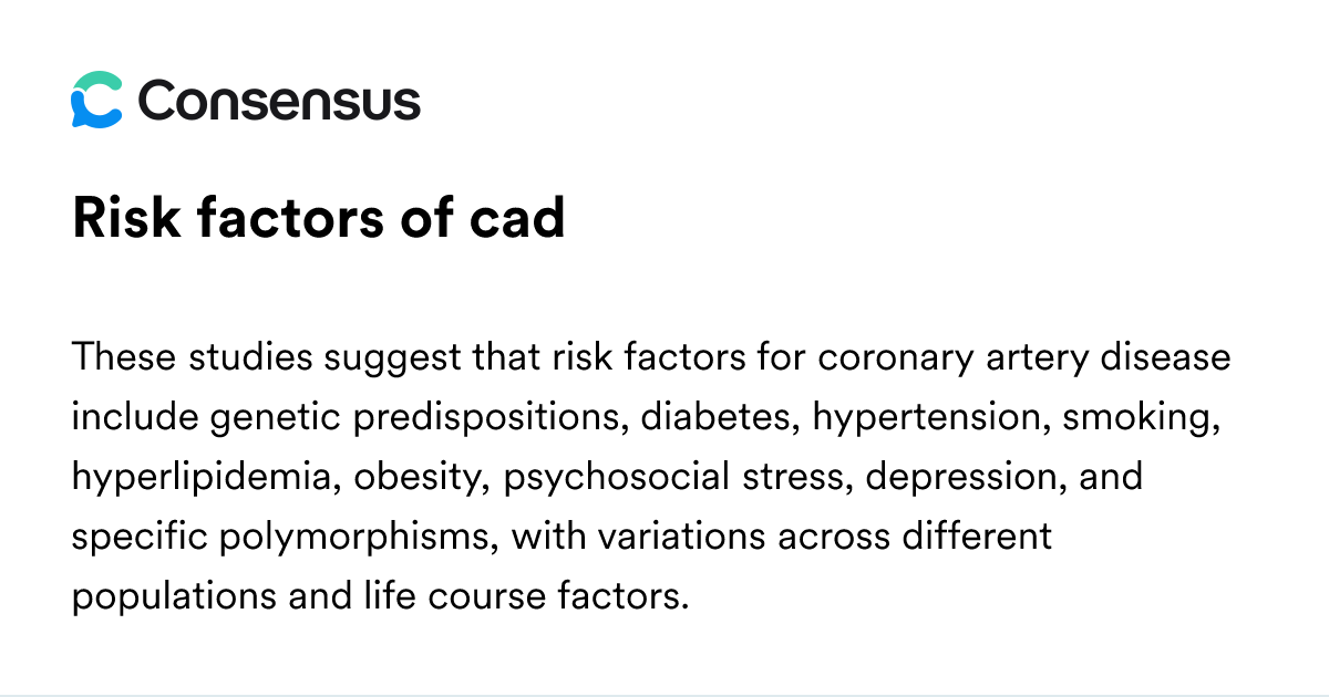 Risk Factors Of Cad - Consensus Academic Search Engine