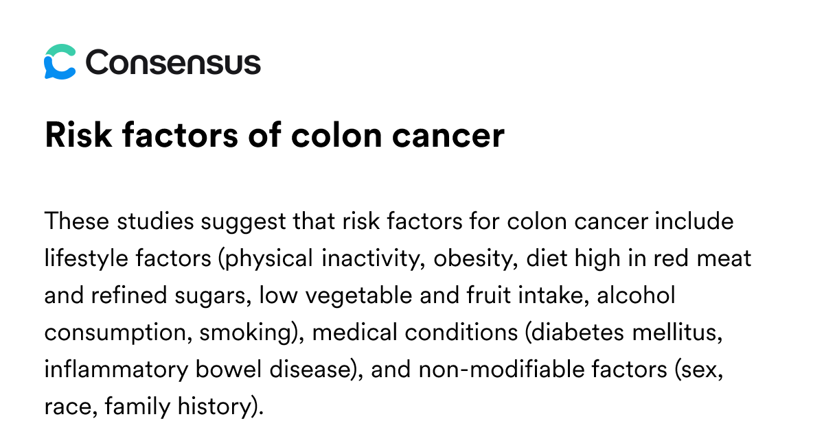 Risk Factors Of Colon Cancer - Consensus Academic Search Engine