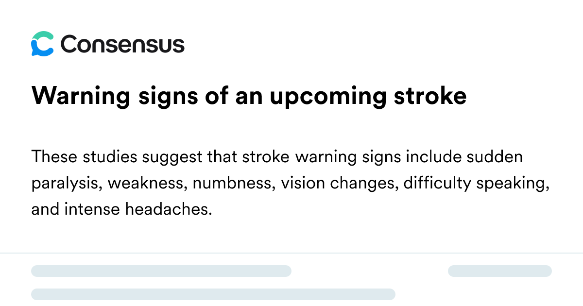 Warning Signs Of An Upcoming Stroke - Consensus Academic Search Engine