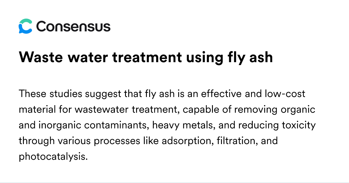 Waste Water Treatment Using Fly Ash - Consensus Academic Search Engine