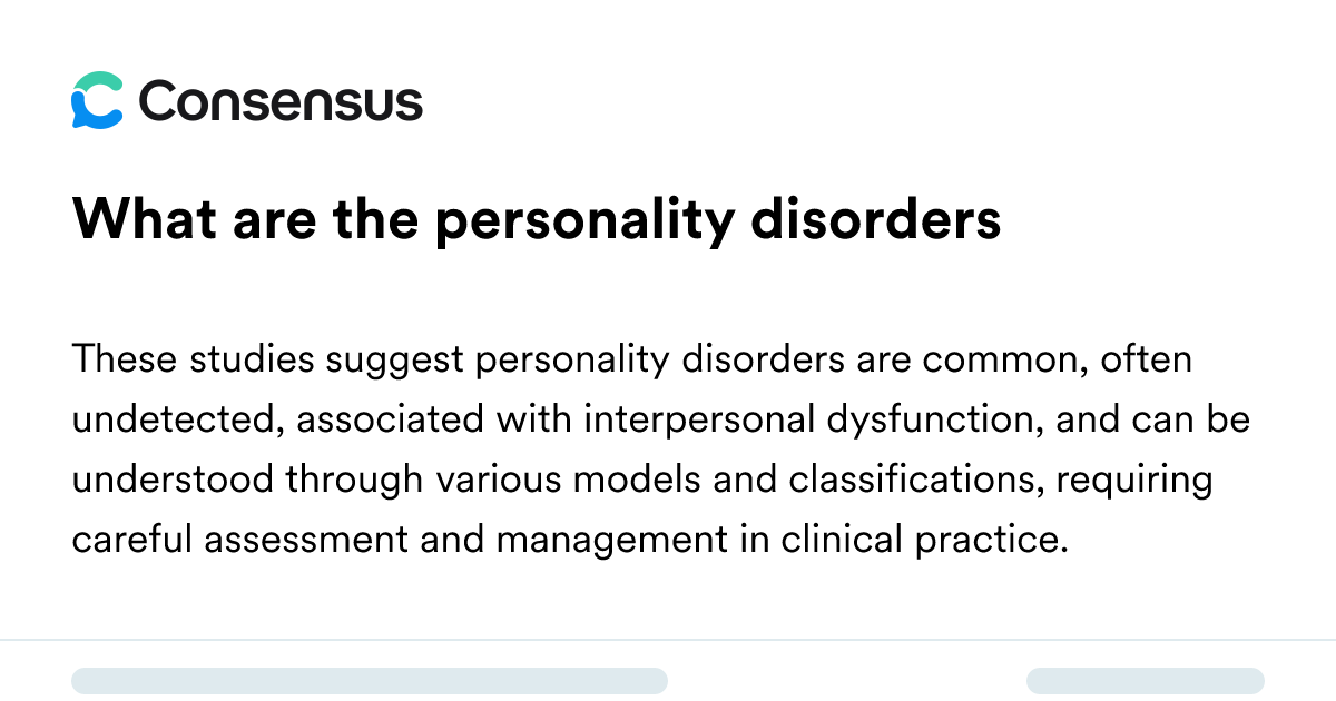 What Are The Personality Disorders - Consensus Academic Search Engine