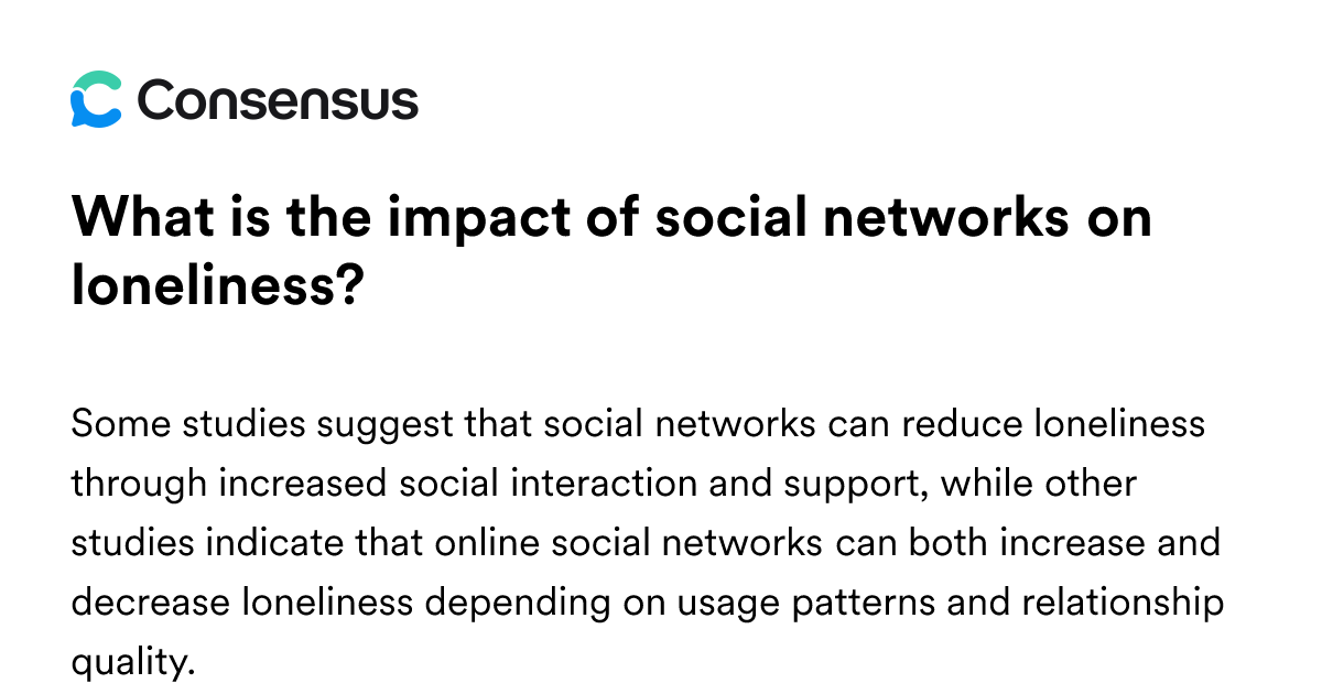 What Is The Impact Of Social Networks On Loneliness? - Consensus ...