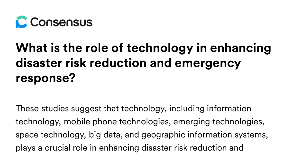 What Is The Role Of Technology In Enhancing Disaster Risk Reduction And ...