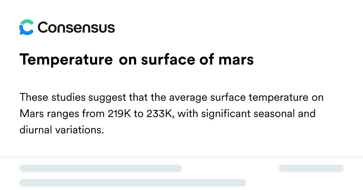 Temperature On Surface Of Mars - Consensus Academic Search Engine