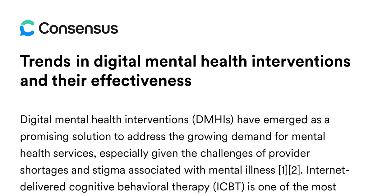 Trends In Digital Mental Health Interventions And Their Effectiveness ...