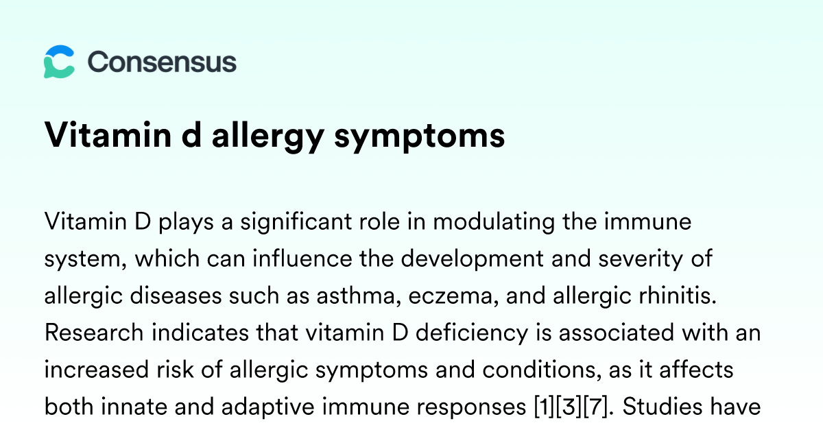 Vitamin D Allergy Symptoms Consensus Academic Search Engine — free download