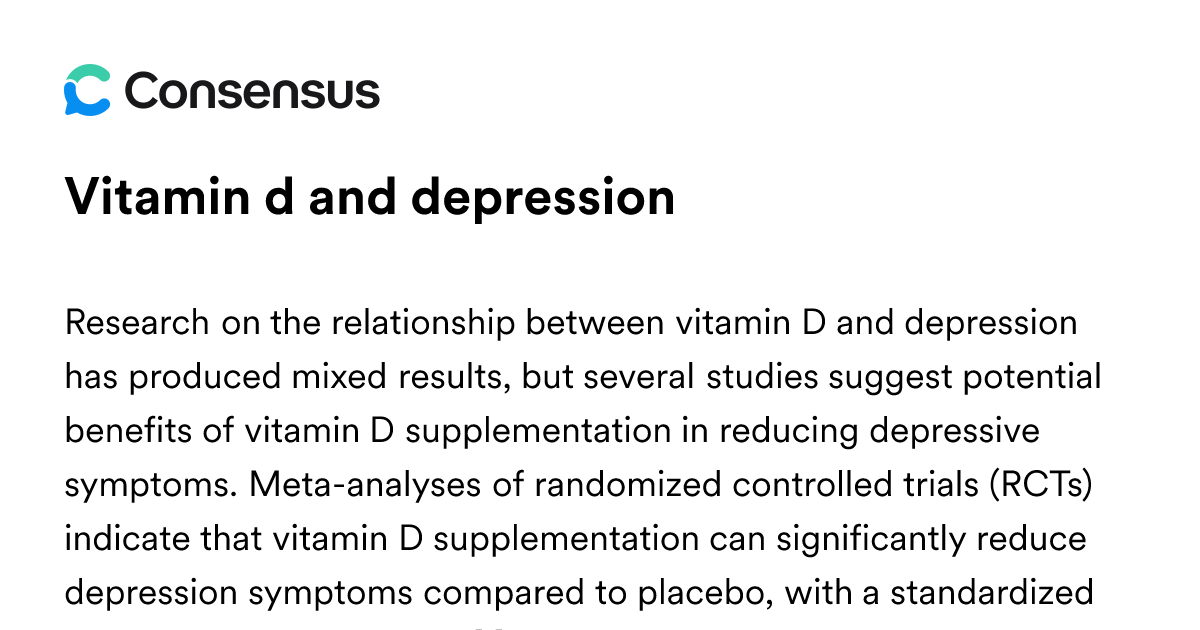 Vitamin D And Depression - Consensus Academic Search Engine