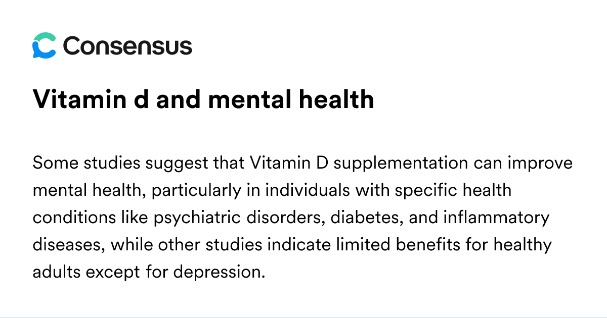 Vitamin D And Mental Health - Consensus Academic Search Engine