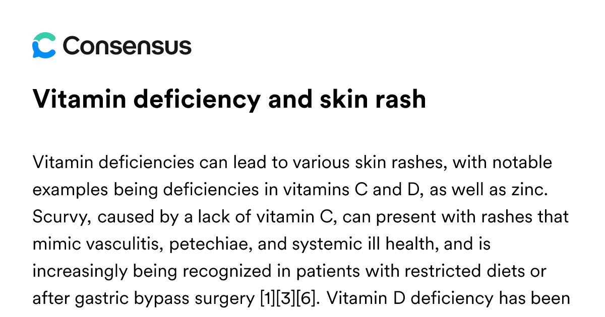 Vitamin Deficiency And Skin Rash - Consensus Academic Search Engine