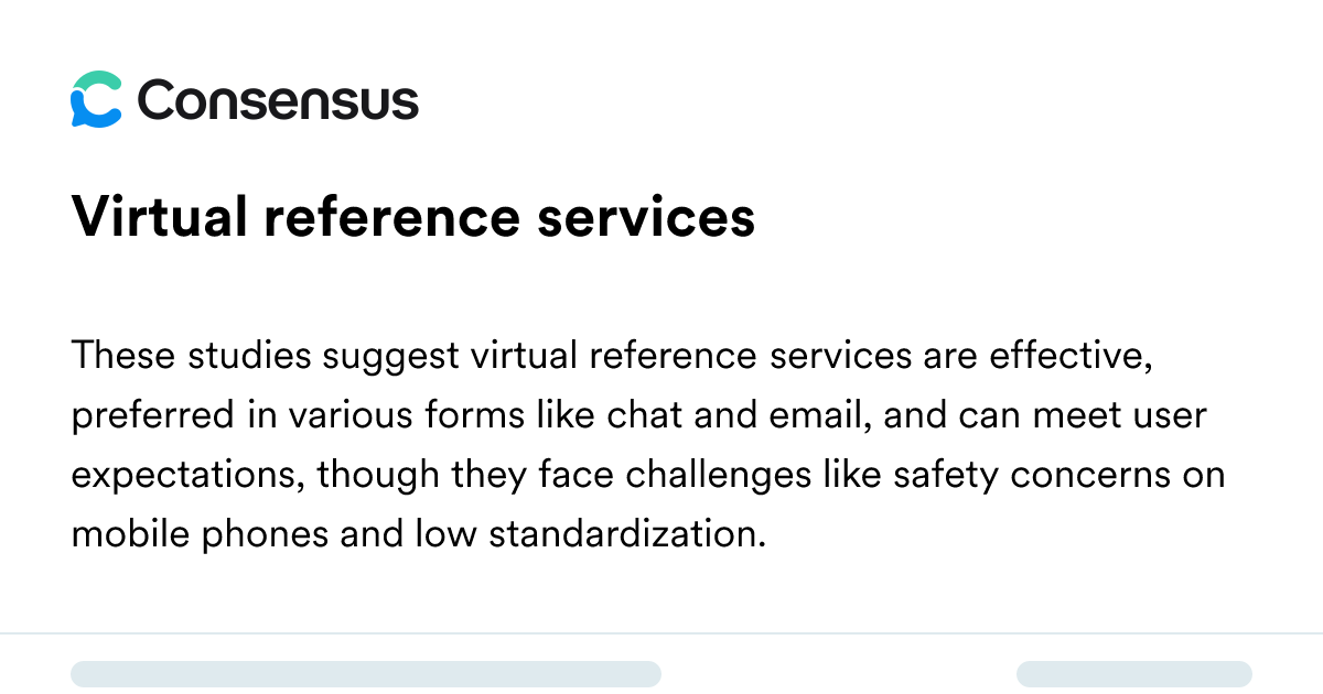 Virtual Reference Services - Consensus Academic Search Engine