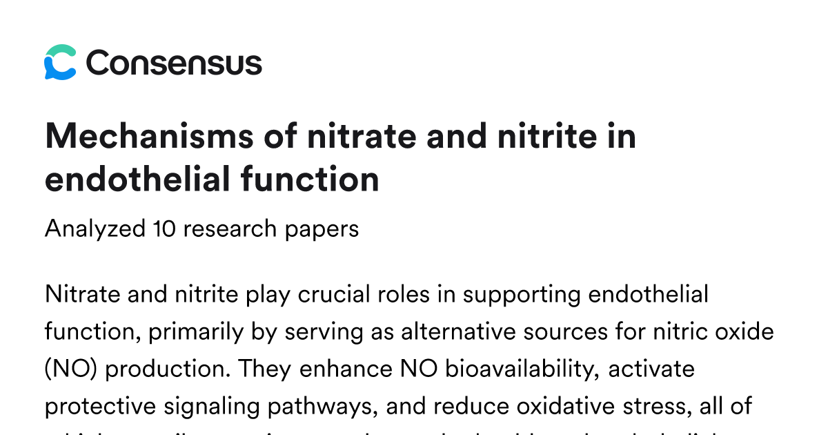 Mechanisms of nitrate and nitrite in endothelial function - Consensus