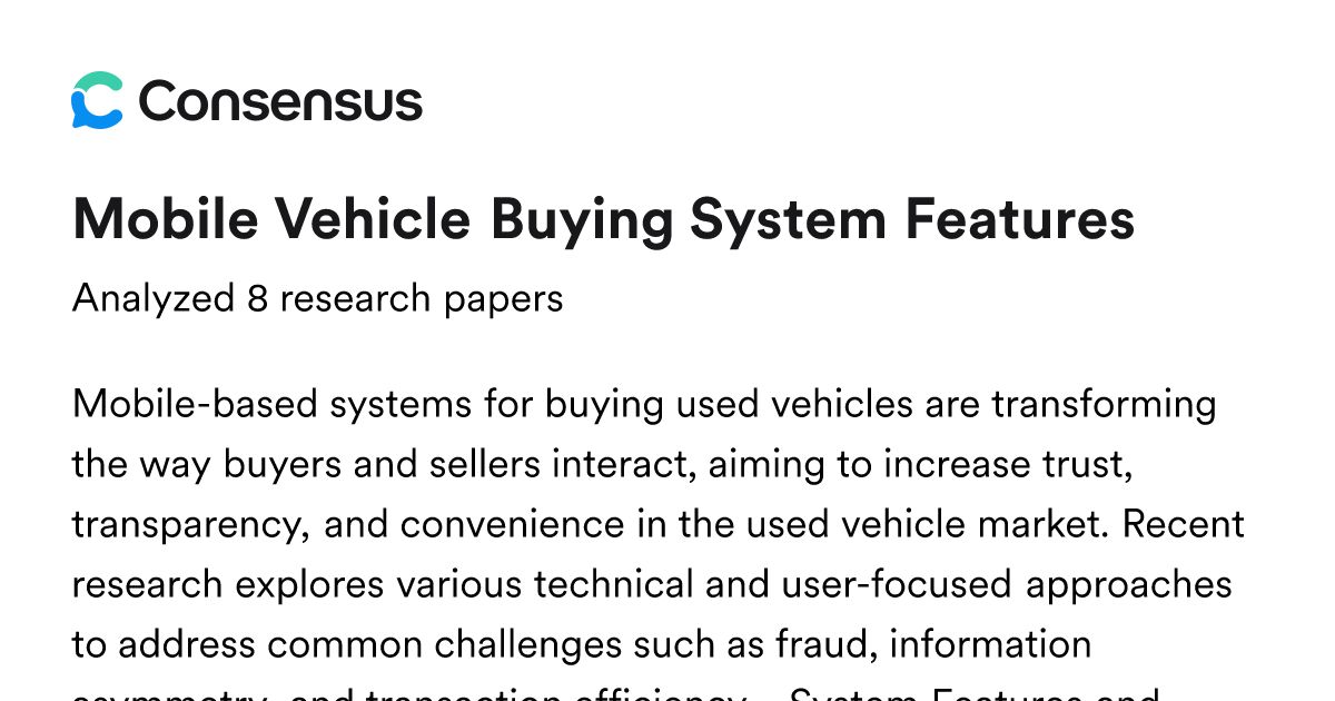 Mobile Vehicle Buying System Features - Consensus
