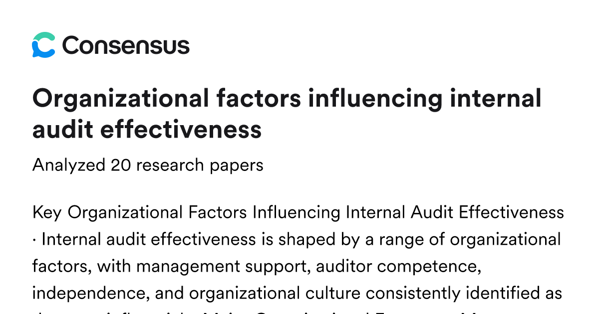 Organizational factors influencing internal audit effectiveness - Consensus