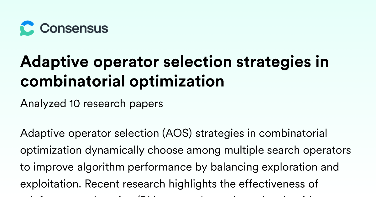 Adaptive operator selection strategies in combinatorial optimization ...