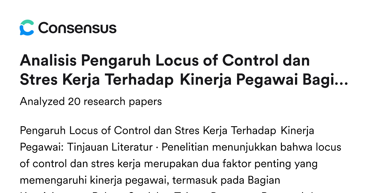 Analisis Pengaruh Locus of Control dan Stres Kerja Terhadap Kinerja ...