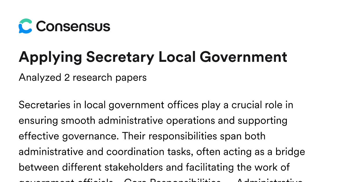 Applying Secretary Local Government - Consensus