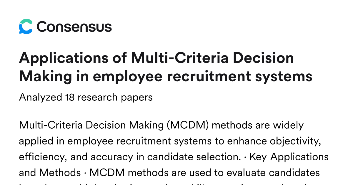 Applications of Multi-Criteria Decision Making in employee recruitment ...