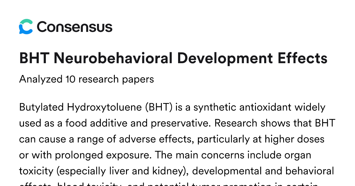 BHT Neurobehavioral Development Effects - Consensus
