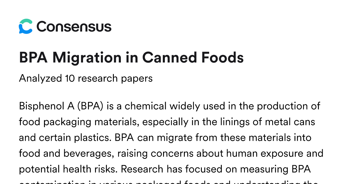 BPA Migration in Canned Foods - Consensus