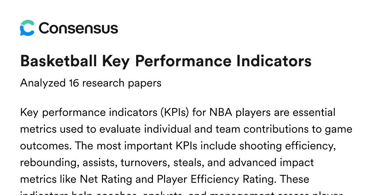 Basketball Key Performance Indicators - Consensus