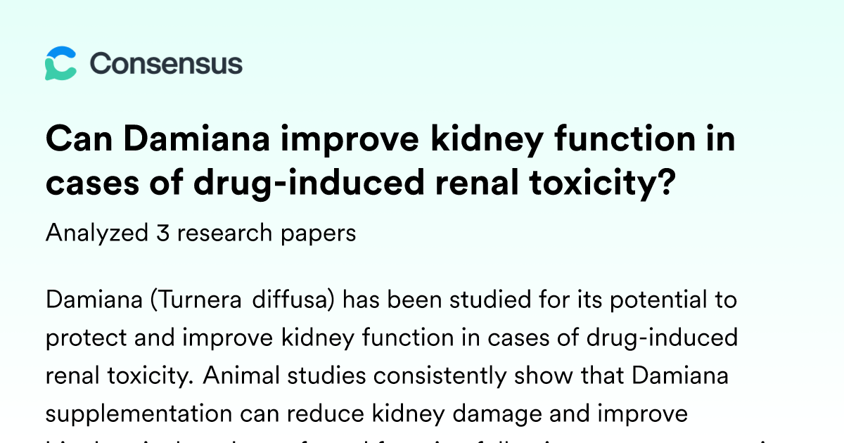 Can Damiana improve kidney function in cases of drug-induced renal toxicity?