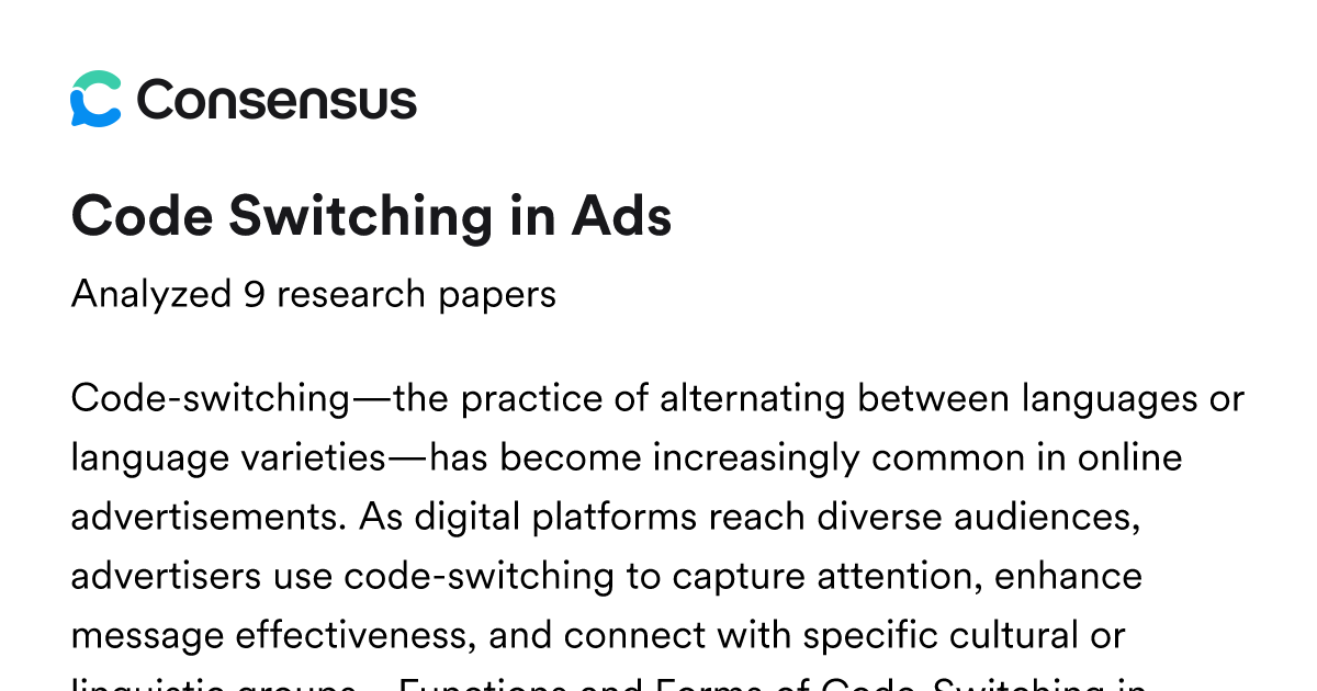Code Switching in Ads - Consensus