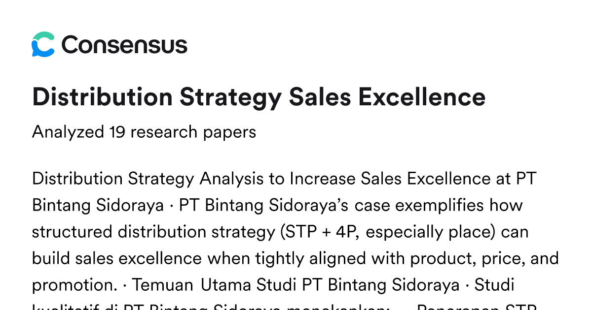 Distribution Strategy Sales Excellence - Consensus
