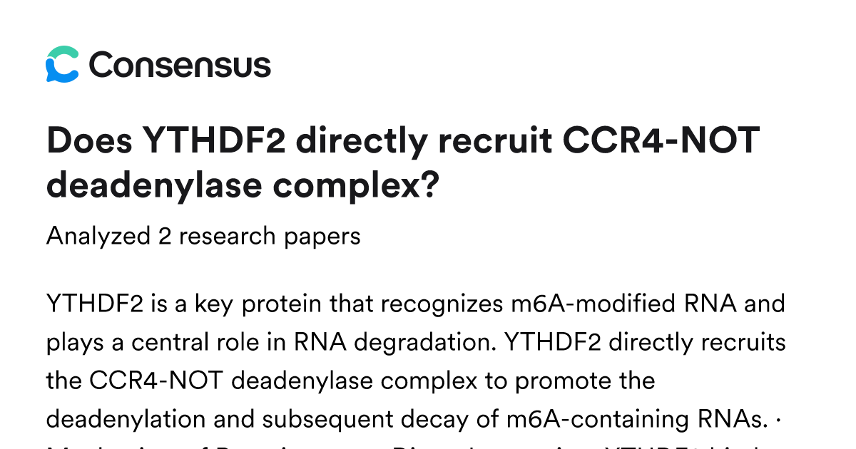 Does YTHDF2 directly recruit CCR4-NOT deadenylase complex? - Consensus