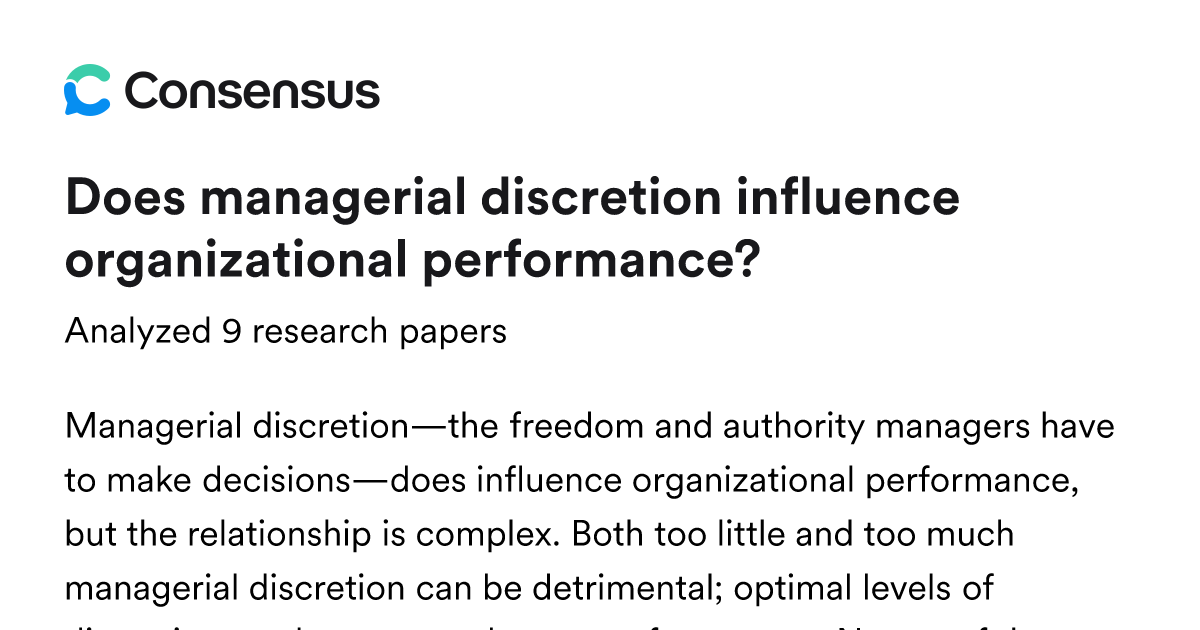 Does managerial discretion influence organizational performance ...