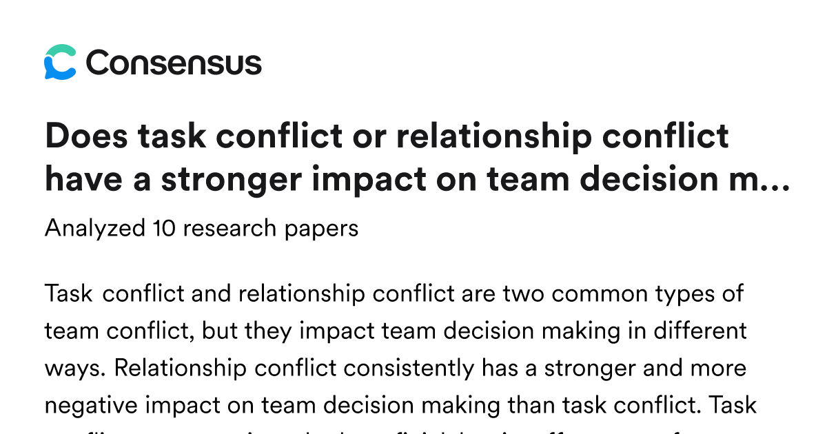 Does task conflict or relationship conflict have a stronger impact on ...
