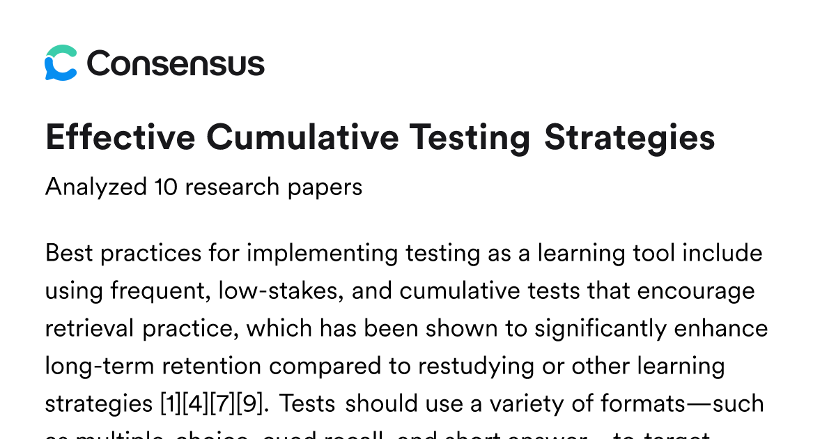Effective Cumulative Testing Strategies - Consensus