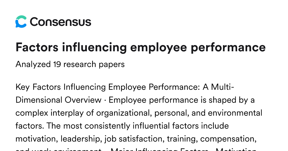 Factors influencing employee performance - Consensus