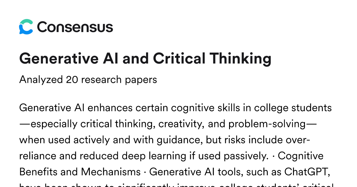 Generative AI and Critical Thinking - Consensus