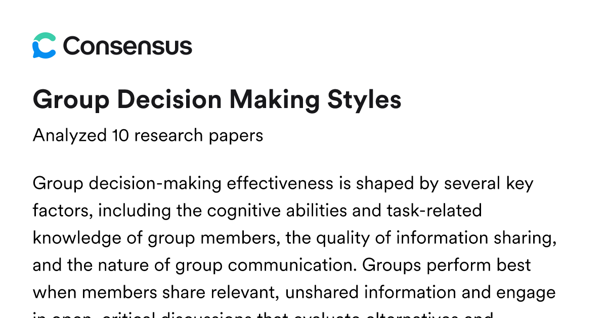 Group Decision Making Styles - Consensus
