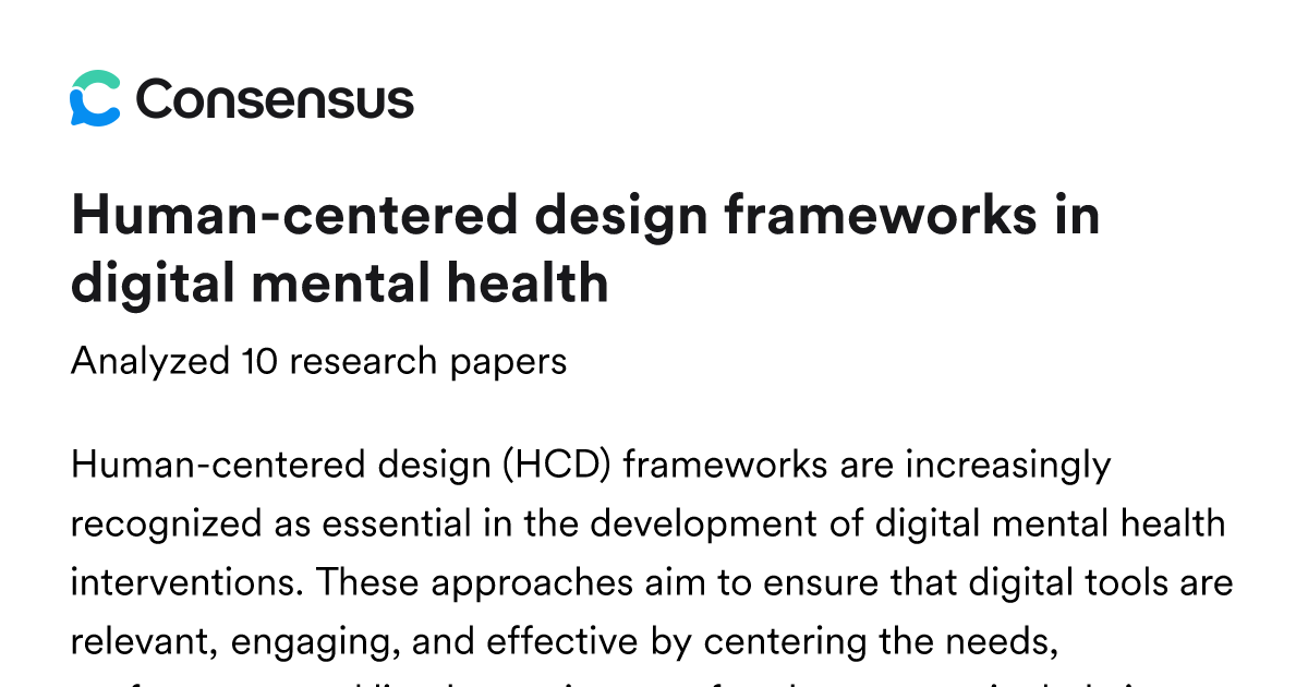 Human-centered design frameworks in digital mental health - Consensus