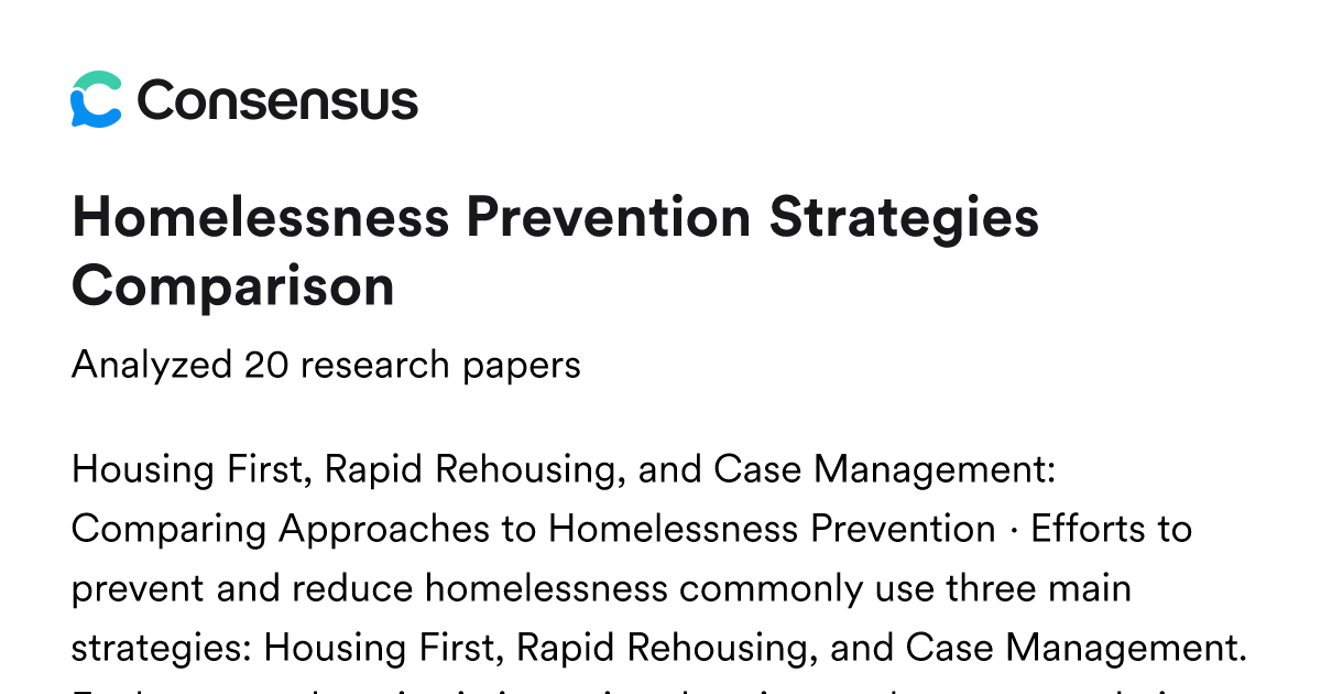 Homelessness Prevention Strategies Comparison - Consensus