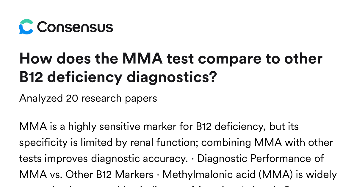 How does the MMA test compare to other B12 deficiency diagnostics ...