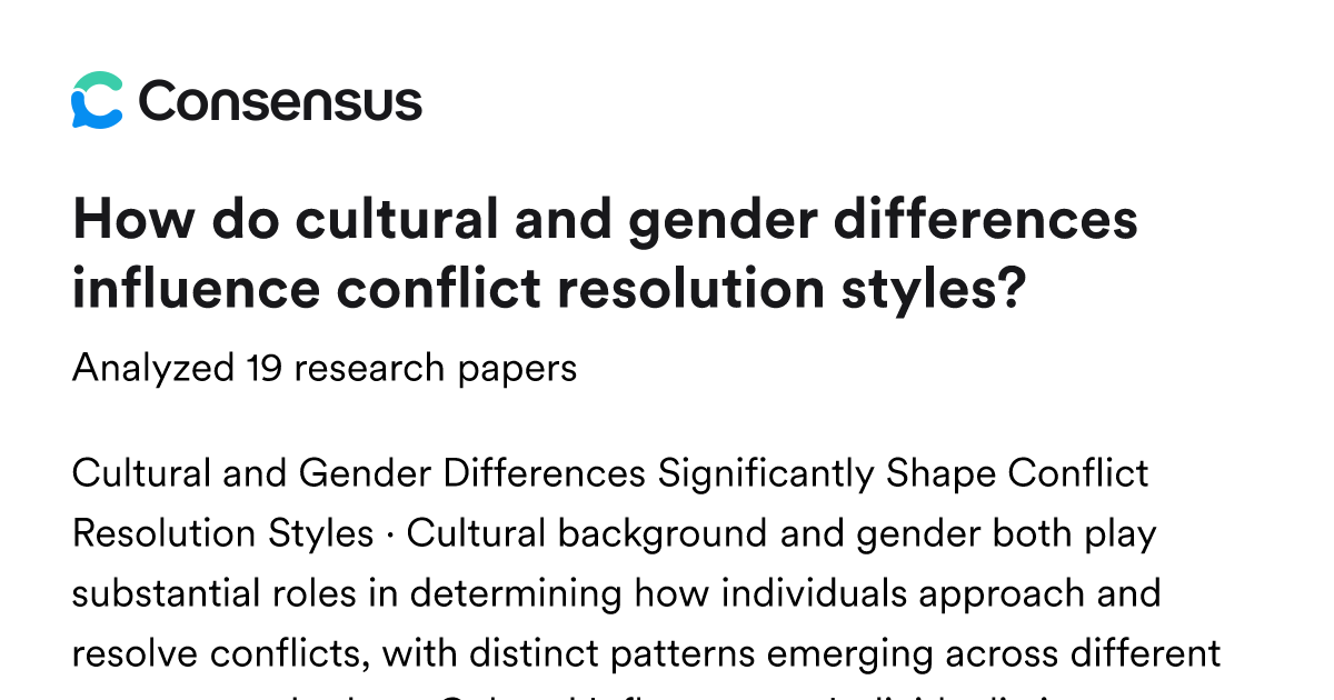 How do cultural and gender differences influence conflict resolution ...