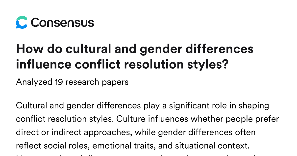 How do cultural and gender differences influence conflict resolution ...