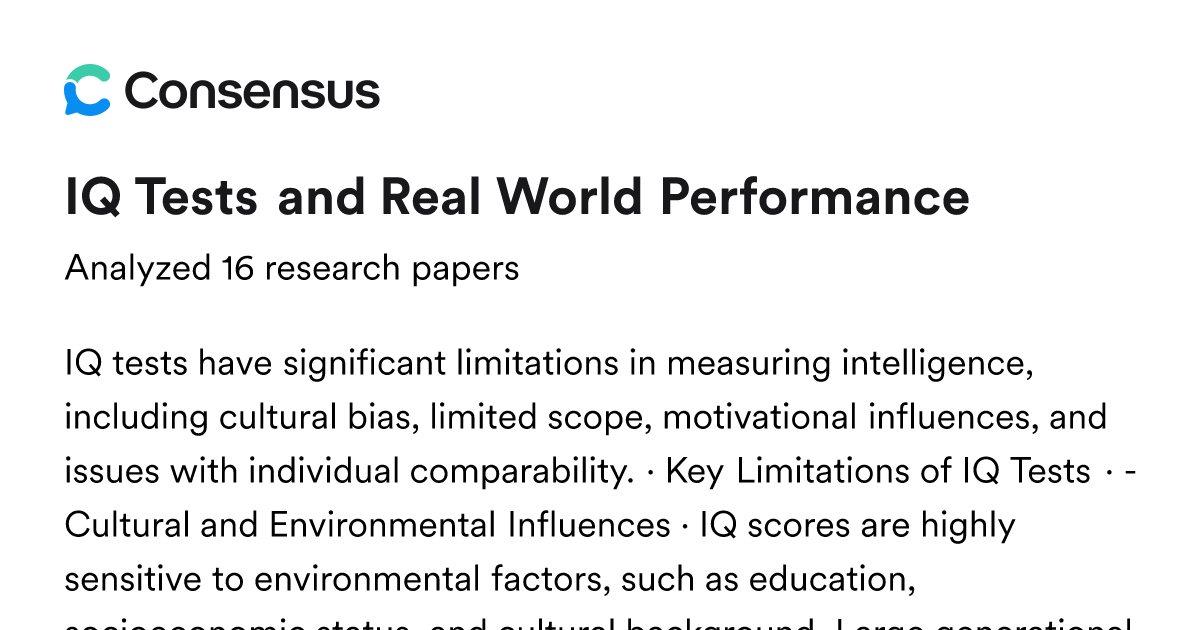 IQ Tests and Real World Performance - Consensus