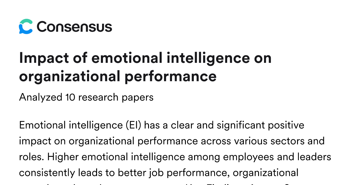 Impact of emotional intelligence on organizational performance - Consensus