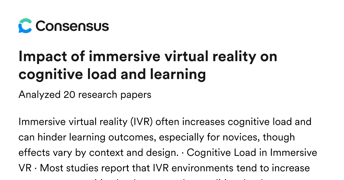 Impact of immersive virtual reality on cognitive load and learning ...