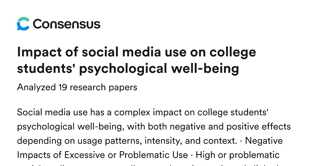 Impact of social media use on college students' psychological well ...