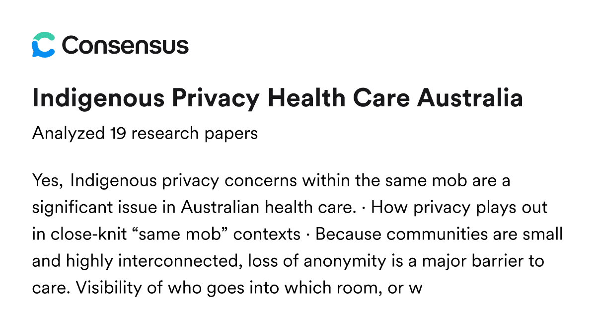 Indigenous Privacy Health Care Australia - Consensus